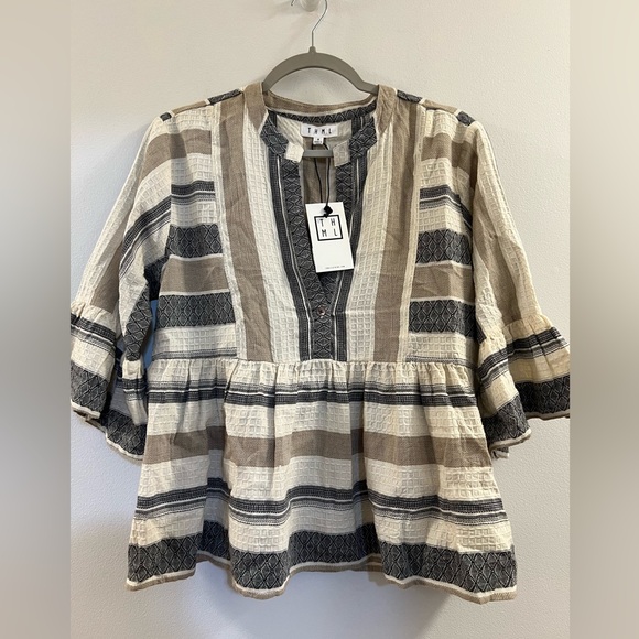 THML Beige and Gray Striped Top - Picture 10 of 11